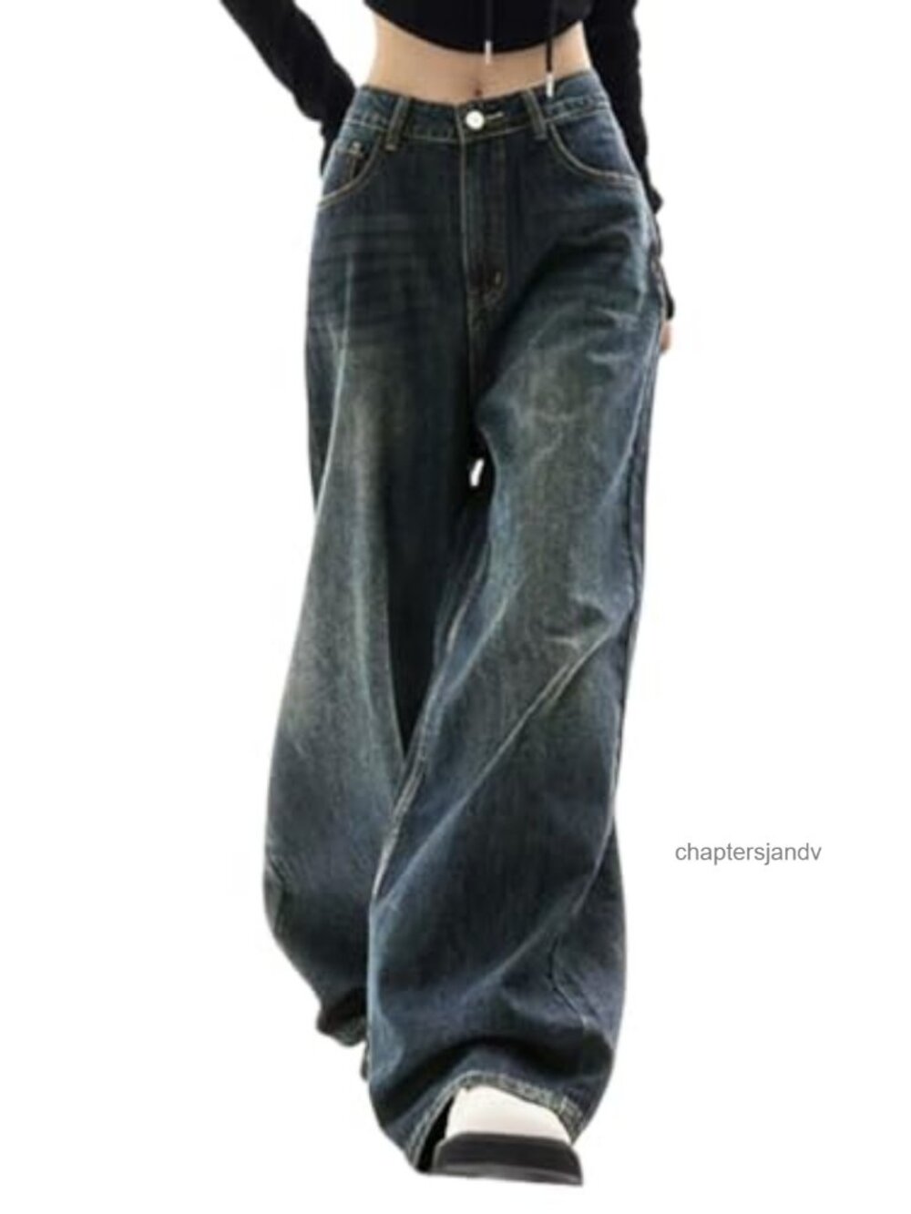 EMMIOL High Waist Wide Leg Baggy Boyfriend Jeans Distressed Denim Pants